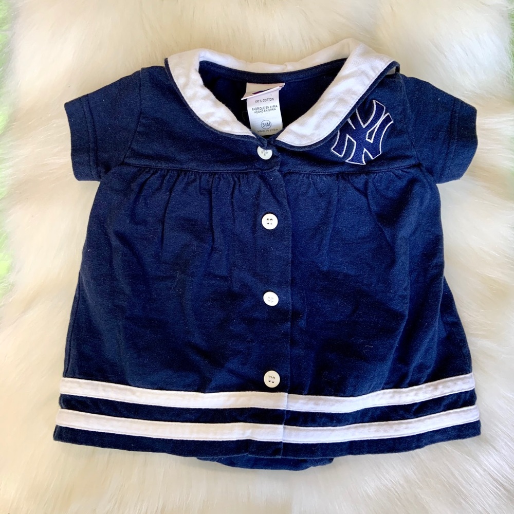 NY Yankees: Baby Girl Navy/White Romper